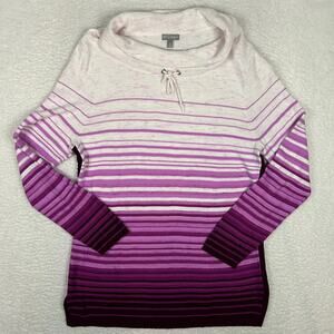 T by Talbots Womens M Cowl Neck Ombre Stripe Pullover Sweater Drawstring Pink